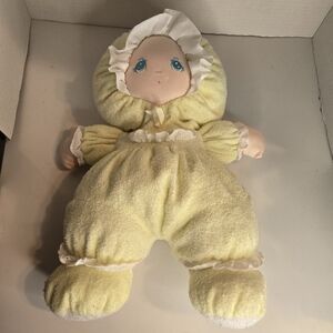 Vintage 1994 Little Darlins Soft Doll Yellow Terry Cloth Plush Lovey Baby 90s